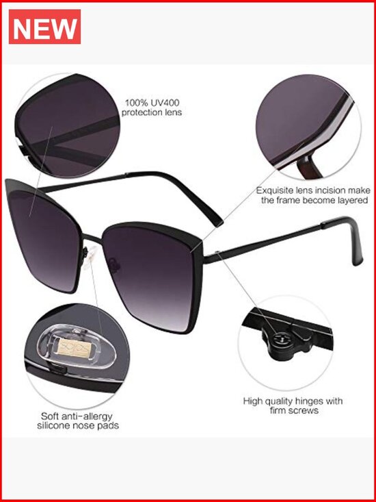 Cateye Sunglasses Women Mirrored Lens Metal Frame UV400 Protection main image 5